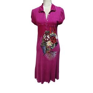 Just IV Me Y2K Women's Sz XL Purple Shirt Dress Jeweled Acid Wash Fitted